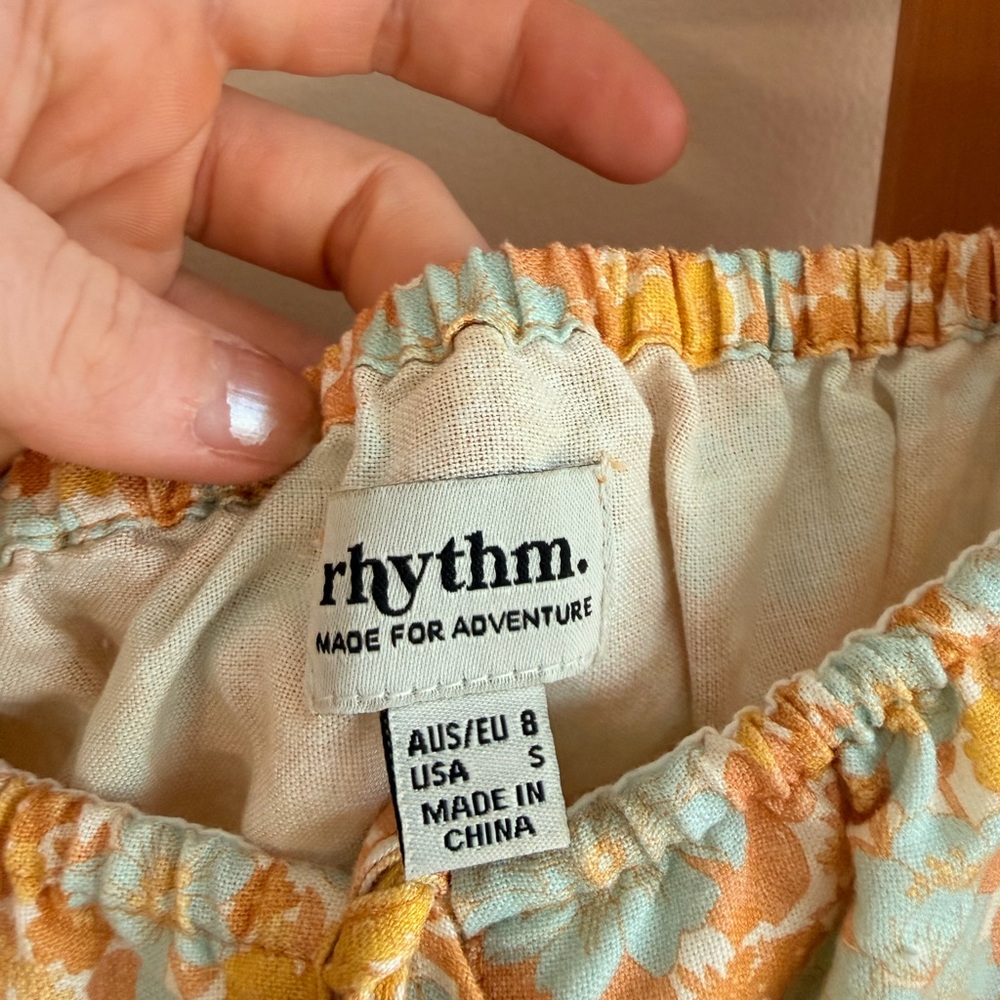 Rhythm Floral Long Sleeve Crop Top - Blue and Orange - Picture 2 of 4